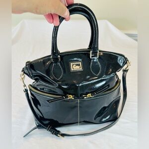 Dooney & Bourke Black Patent Satchel with Gold Hardware